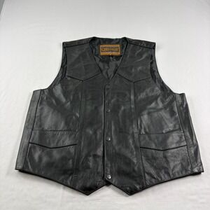 Daniel Smart Leather Vest Mens 3XL Black Biker Motorcycle Rider Snap Up